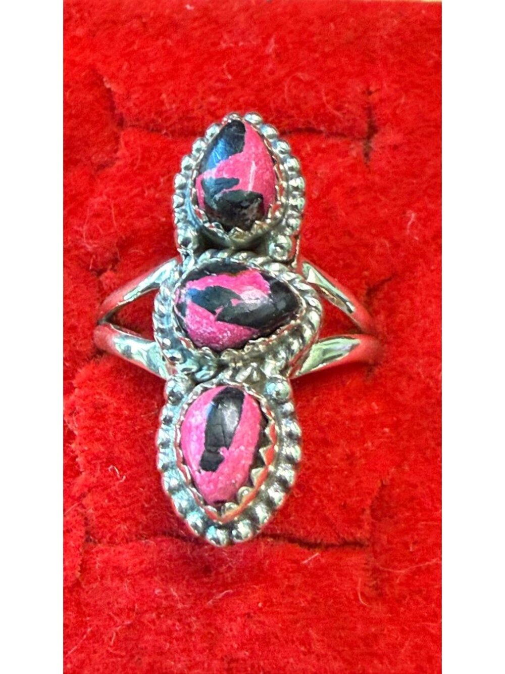 Sterling Silver & Cherry Blossom Dahlia Stone Ring Size 5.75